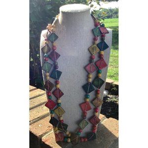 Boho Dyed Wood Triangle Strung Necklace -- 56"